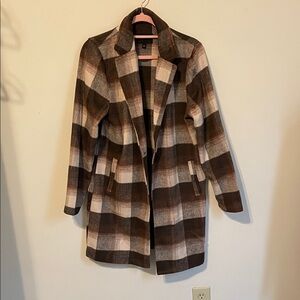 Love Tree Checkered Brown and Cream Trench Coat